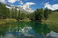Lago Blu in the Aosta valley with the Matterhorn on the background.