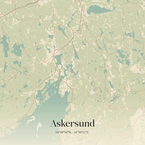 Alte Karte von Askersund, Schweden. von Ortsdrucke