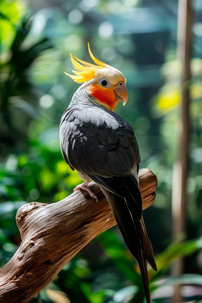 Cacatoès sur un tronc d'arbre dans la jungle par Poster Art Shop