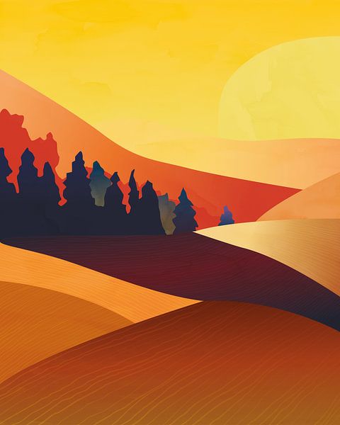 Abstract landschap met velden bij zonsondergang van Tanja Udelhofen