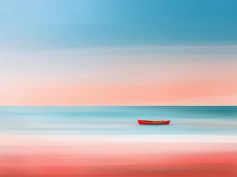Rode boot in zee-01 van Rautenberg Digital Art Maritim