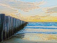 Strand Pole an den Nordseestrand in der Abenddämmerung