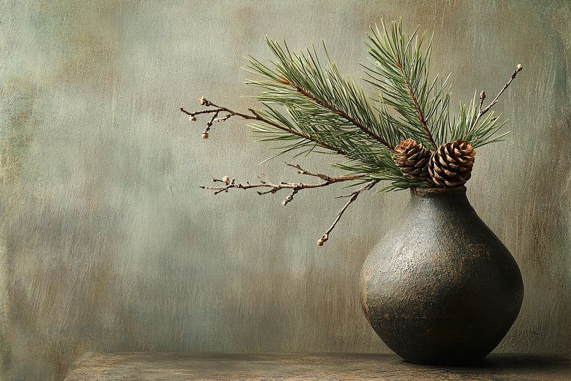 Branche de pin dans un vase rustique par Imperial Art House