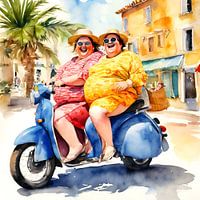 2 femmes sociables sur le scooter