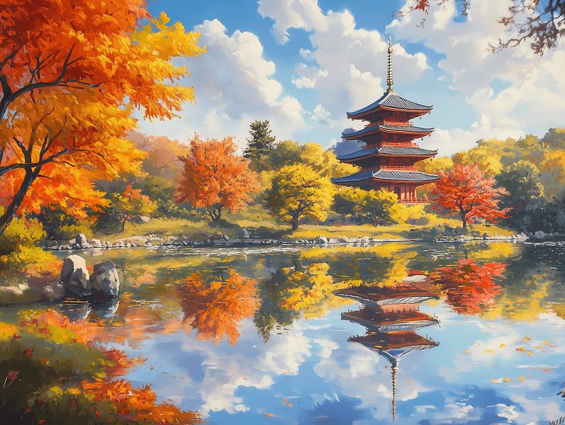 Pagode im Herbst Laub von Littlewhitecat