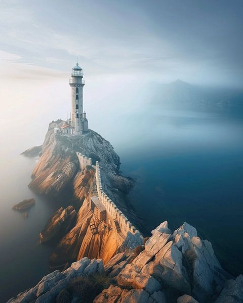 Leuchtturm auf Felsen von fernlichtsicht