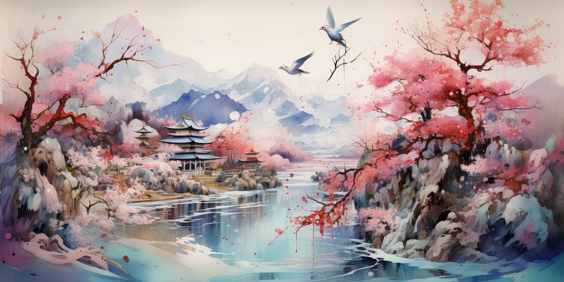 Sehr schöne Kulisse mit Wasser und Bergen von Art Bizarre