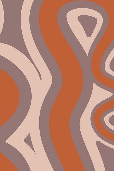 Retro vloeiende lijnen. Minimalistische abstracte kunst in roze, terra en paars nr. 9 van Dina Dankers