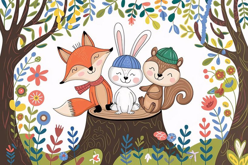 Niedliche Waldtiere im Wald von Art & Soul Creations