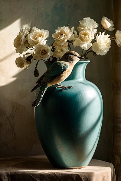 Eleganter Vogel auf Blumenvase von Art & Soul Creations
