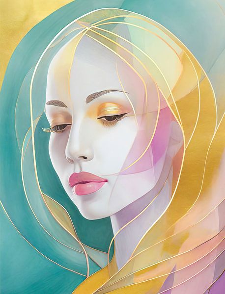Abstract pastel female portrait by Kees van den Burg