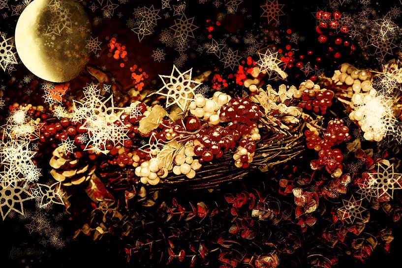 Christmas basket filled with berries by Helga Blanke