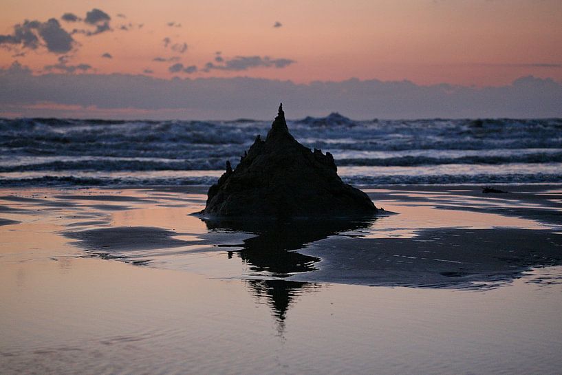 Sunset with St. Mont Michel sand sculpture by Monique van Middelkoop