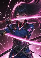 Weiblicher Anime-Samurai mit Doppelkatana