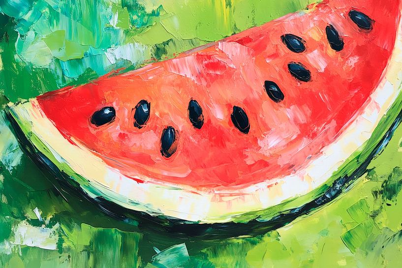 Juicy watermelon on a green background by Poster Art Shop