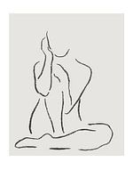 Zuversichtlich (Strichzeichnung Porträt nackt sitzende Frau Kohle Linie Kunst schwarz und weiß minim