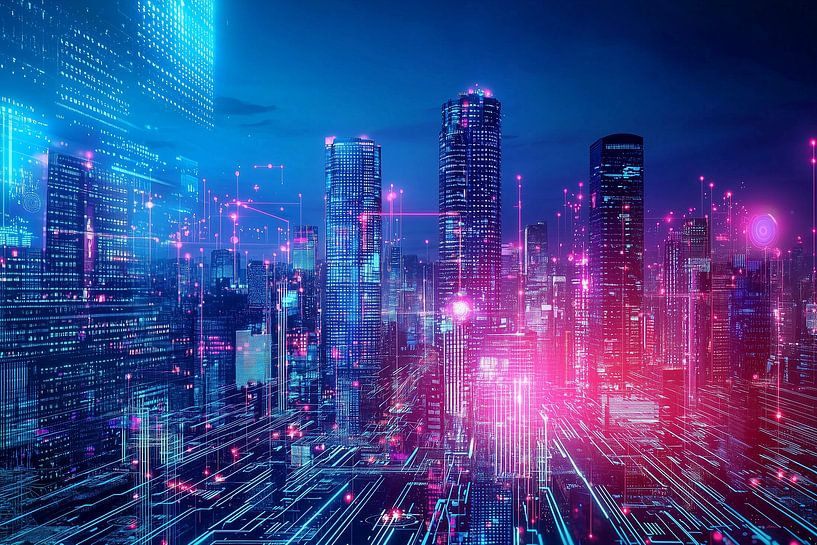 Panorama conceptuel de la ligne d'horizon d'une ville par Ariadna de Raadt-Goldberg