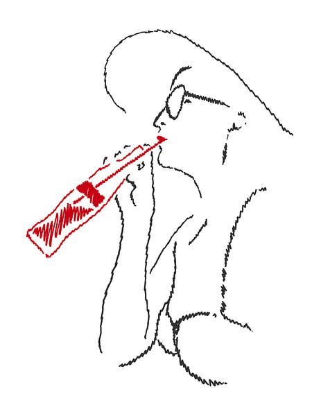 Sonne, Meer und eine kalte Coca Cola (Strichzeichnung Porträt Frau Bikini Sonnenbrille Sommerurlaub  von Natalie Bruns