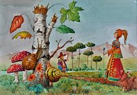 MÜHSAM DEN BELAUBTEN STAMM HINAUFKLETTERN.