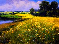 Paysage avec des champs jaune d'or en France