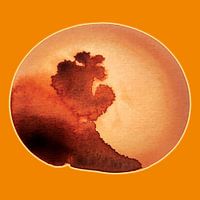 TANGERINE GLOW AQUA EMBER 994 - Runder Aquarelldruck in Orange und Kupfer mit landschaftlicher Tiefe