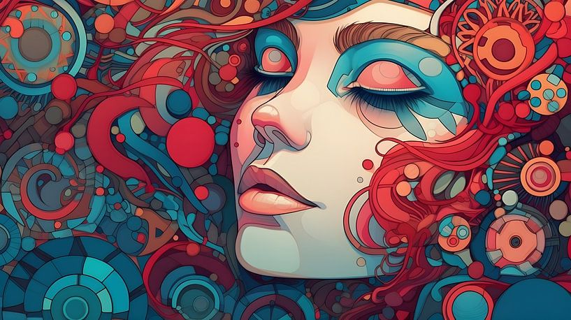 Woman, profile, perfect face, geometry, bright colours by Jan Bechtum