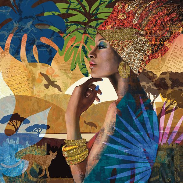 Afrikanische Schönheit in afrikanischer Landschaft mit Gepard von Karen Nijst