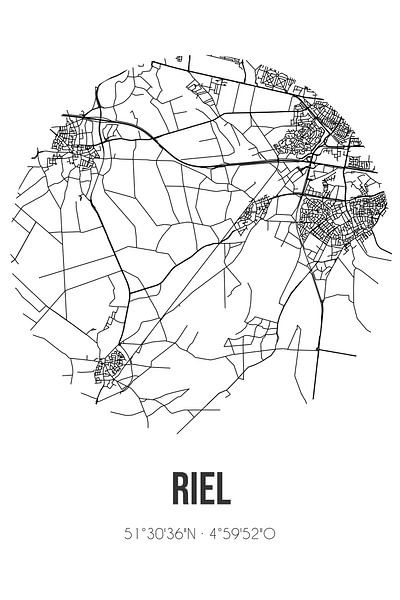 Riel (Noord-Brabant) | Carte | Noir et blanc par Affiches de lieux