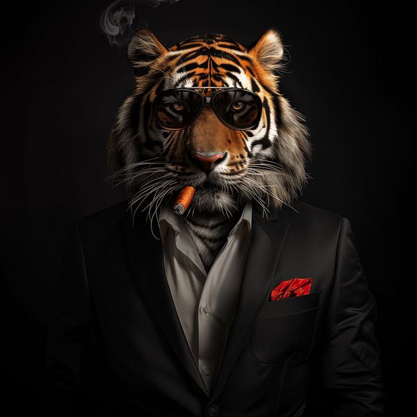 Tijger met sigaar en zonnebril van TheXclusive Art