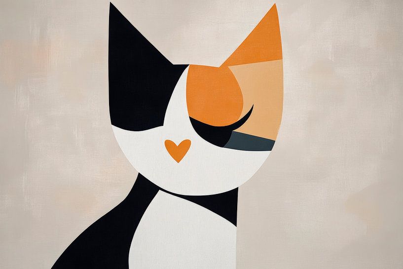 Farbenspiel der Herzen – Katze  Geometrische Eleganz der Miez von Poster Art Shop