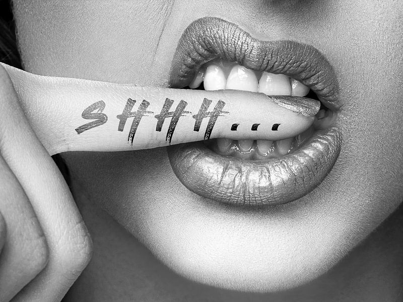 Shhh... Tattooted Woman Biting On Her Finger Black And White Photography Photograph Photographs Art Print by Dagmar Pels