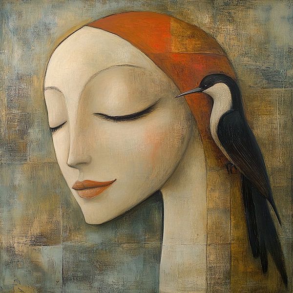 Gelassenes Porträt mit Vogel von Lauri Creates