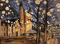 Les lumières de la fête de décembre sur la place Notre-Dame de Maastricht