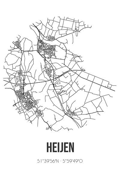 Heijen (Limburg) | Karte | Schwarz und weiß von Ortsdrucke