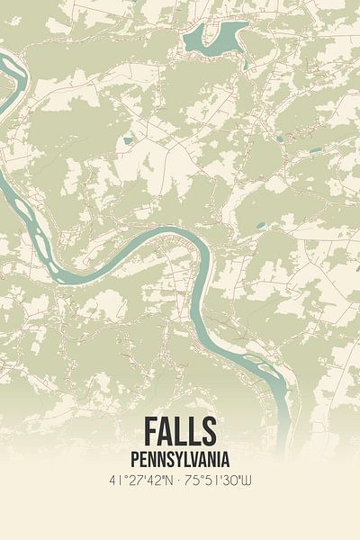 Carte ancienne de Falls (Pennsylvanie), USA. par Affiches de lieux