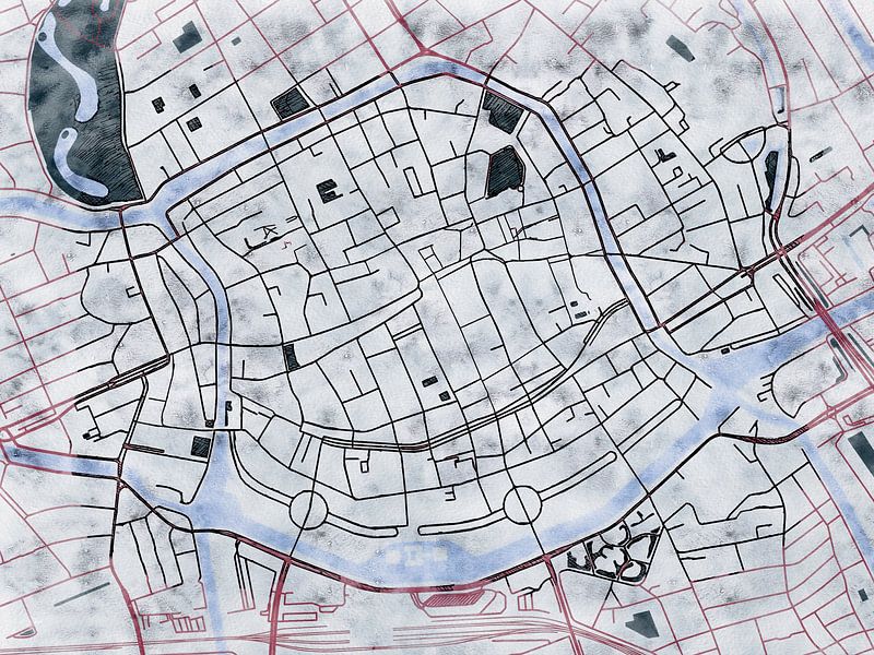 Map of Groningen centrum with the style 'White Winter' by Maporia