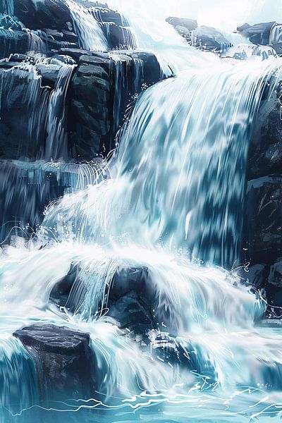 Lebendiges Wasserfallbild mit Blau- und Grüntönen von Imperial Art House