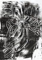 monoprint vogel bali schwarz und weiß