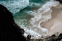 Dark beach, waves and blue sea water | Travel and Nature aerial photo print | travel and nature phot