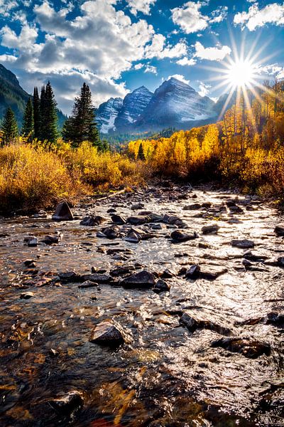Maroon Bells Colorado Autumn Photo - Fall Colors Picture- Scenic Wilderness Landscape Photography Print by Daniel Forster