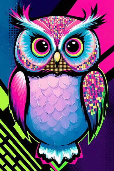 Kleurrijke abstracte digitale uil van Art & Soul Creations