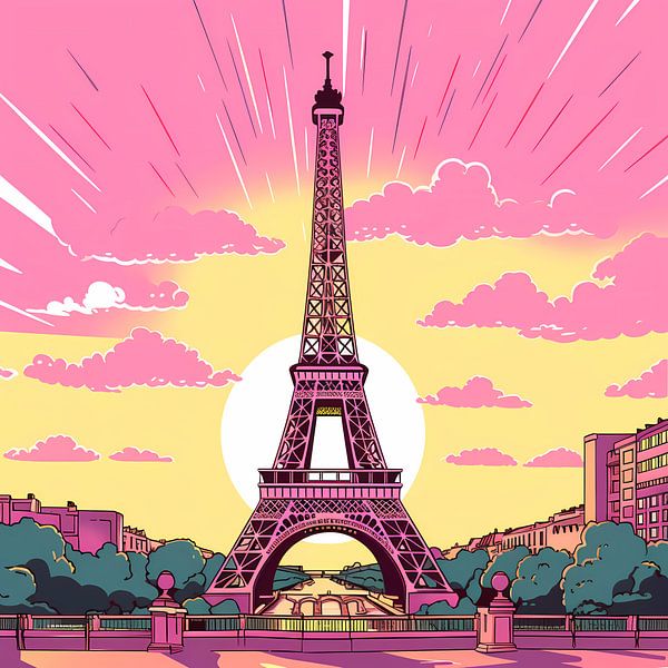 Pink Pop Art: Eifel Tower Paris by Surreal Media