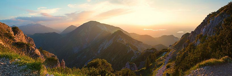 alpine landscape panorama in the evening, herzogstand mountain upper bavaria by SusaZoom