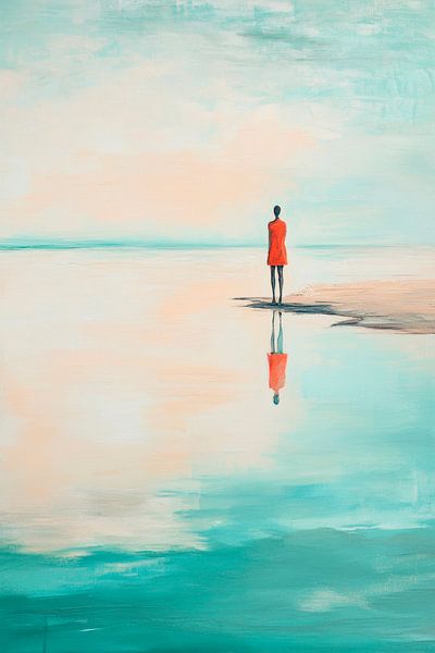 Einsame Gestalt am ruhigen Wasser von Poster Art Shop