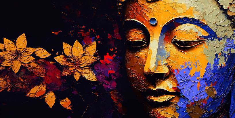 Peinture abstraite colorée de Bouddha et de fleur de lotus par Surreal Media