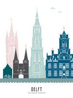 Skyline illustratie stad Delft in kleur