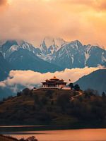 Hooggebergte Tempel met uitzicht op de zonsondergang