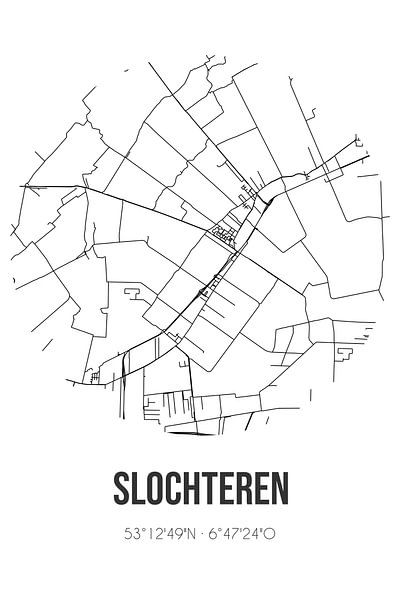 Slochteren (Groningen) | Carte | Noir et blanc par Affiches de lieux