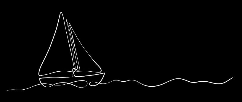 Sailboat at sea - maritime painting line drawing Black and white by Studio Hinte