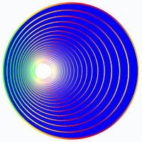 bal in het blauw met gekleurde cirkels